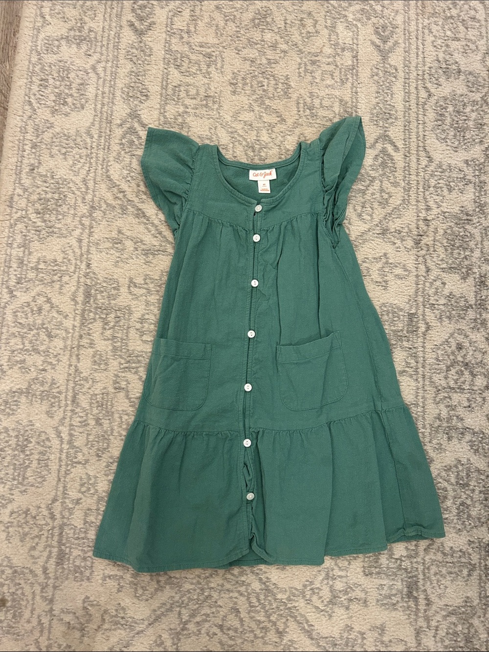 Cat & Jack Teal Button-Down Flutter Sleeve Kids Dress
